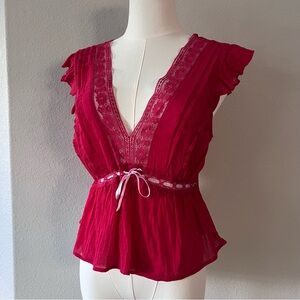 Kimchi Blue Red and Pink Tie Front top!